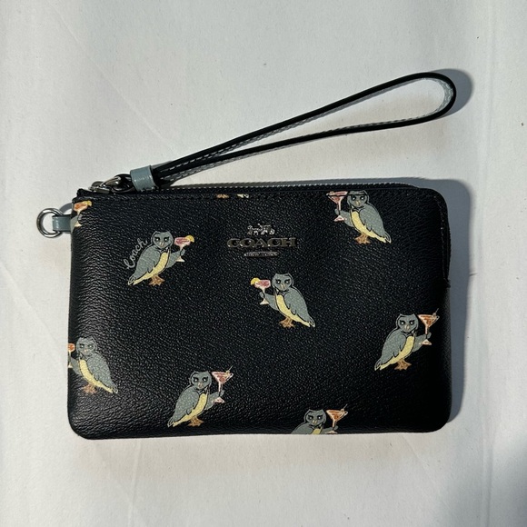 Coach "Party Owl" Print Wristlet /Small Clutch/ Wallet (Owls with Cocktails) - Picture 9 of 10